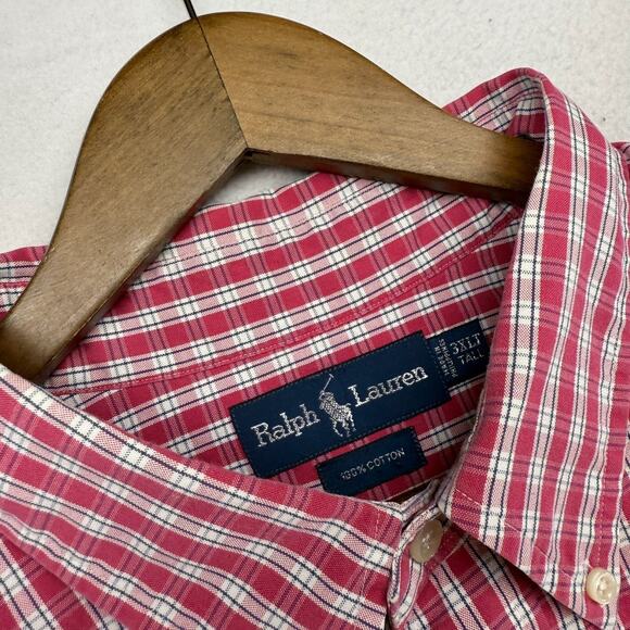 Vintage Ralph Lauren Shirt Men's 3XLT Pink White Check Pony Oxford OCBD 90s - Picture 5 of 9
